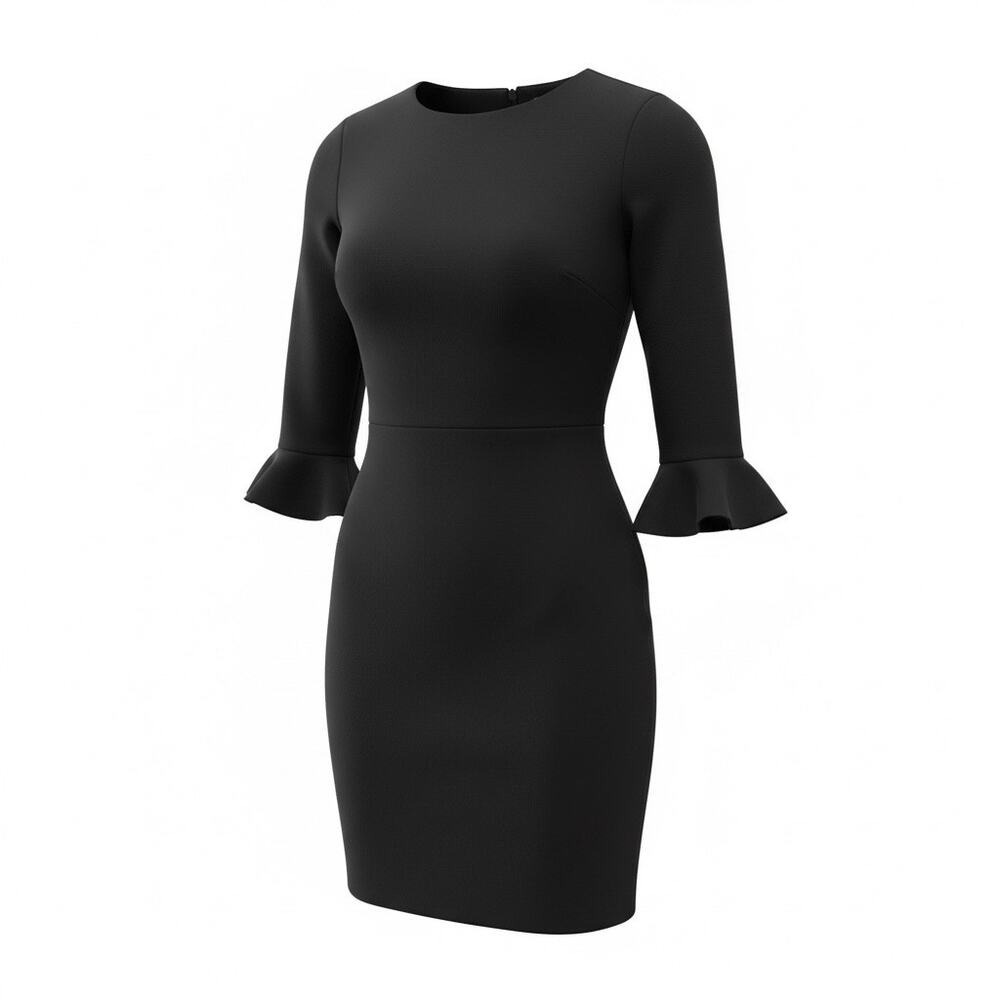 Likely Dress Womens 4 Black Bedford Dress Sheath Ruffle Cuff Mini